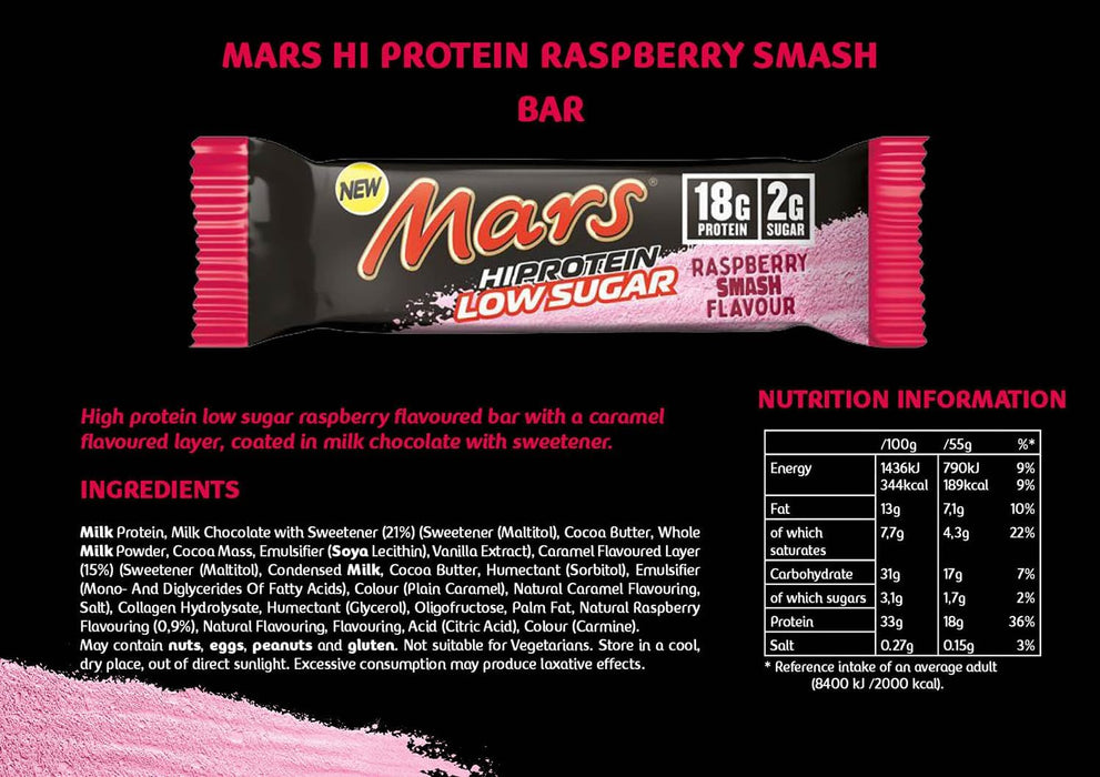 Mars Low Sugar High Protein Bar · Raspberry Smash · 12x55g
